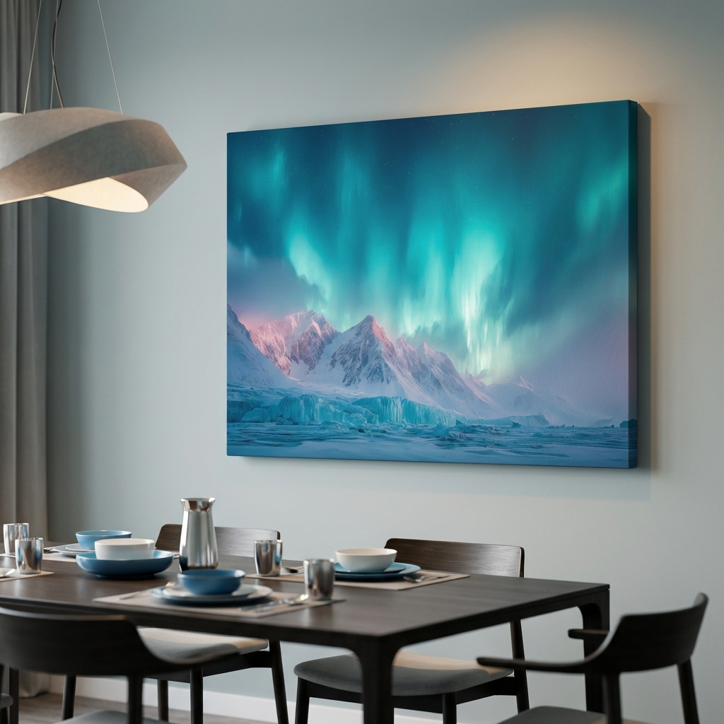 Mockup of Aurora Borealis Over Icy Arctic Mountains - Northen Lights Wall Art