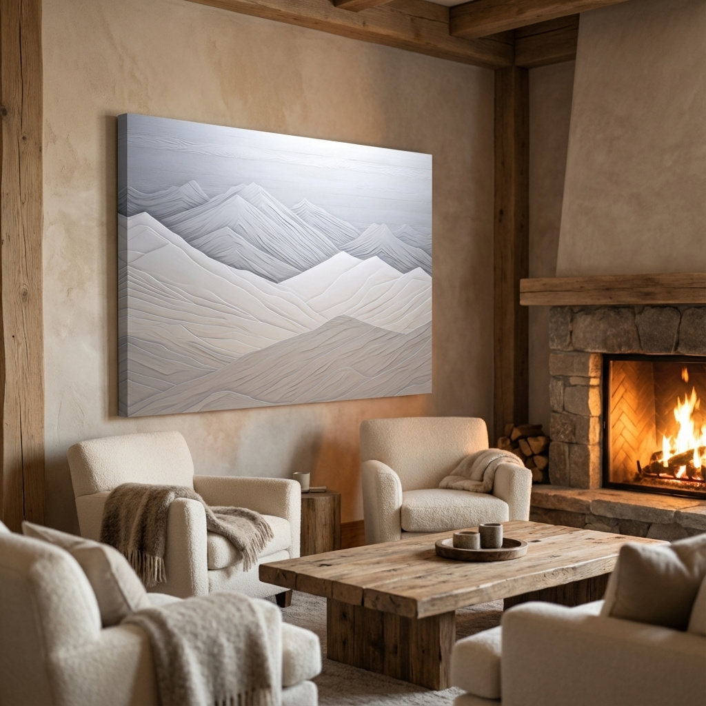 Mockup of Minimalist Layered Mountain Relief Landscape - Neutral Monochrome Scandinavian Wall Art