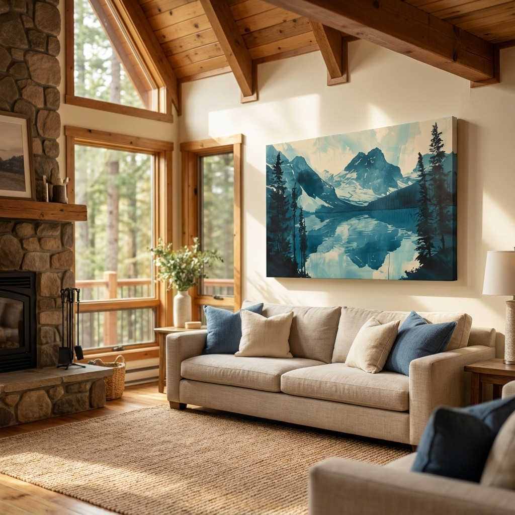 Mockup of Rocky Mountains Alpine Lake Reflection - Watercolor Mountain Artwork