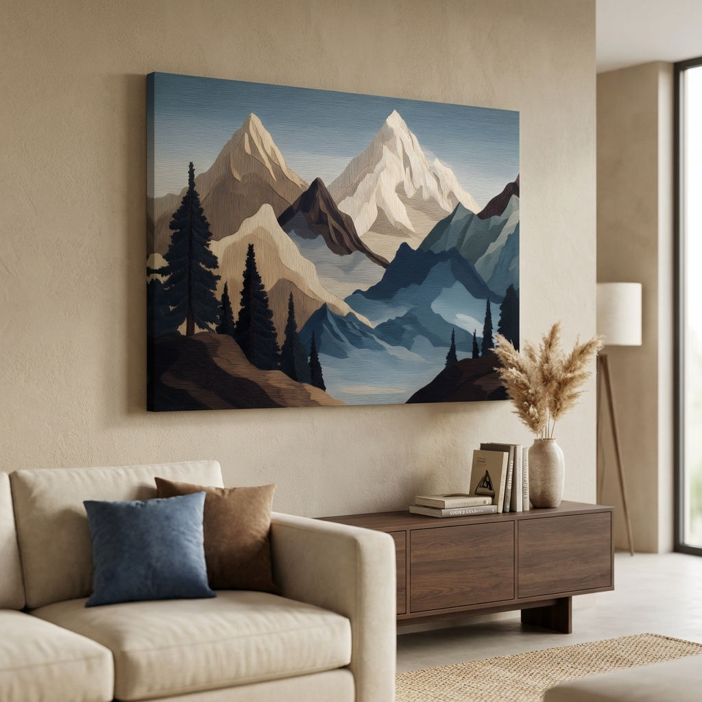 Mockup of Textured Layered Alpine Mountain Peaks - Alpine Scenic Wall Art