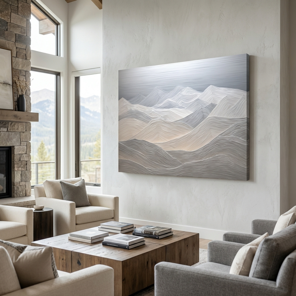 Mockup of Minimalist Textured Topographic Mountain Ridges - 3D Effect Landscape Wall Art