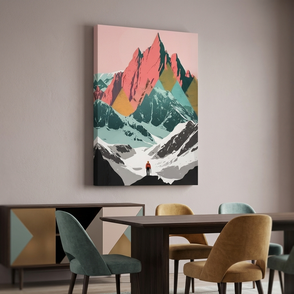 Mockup of Vibrant Alpine Peaks Illustration - Colourful Mountain Wall Art