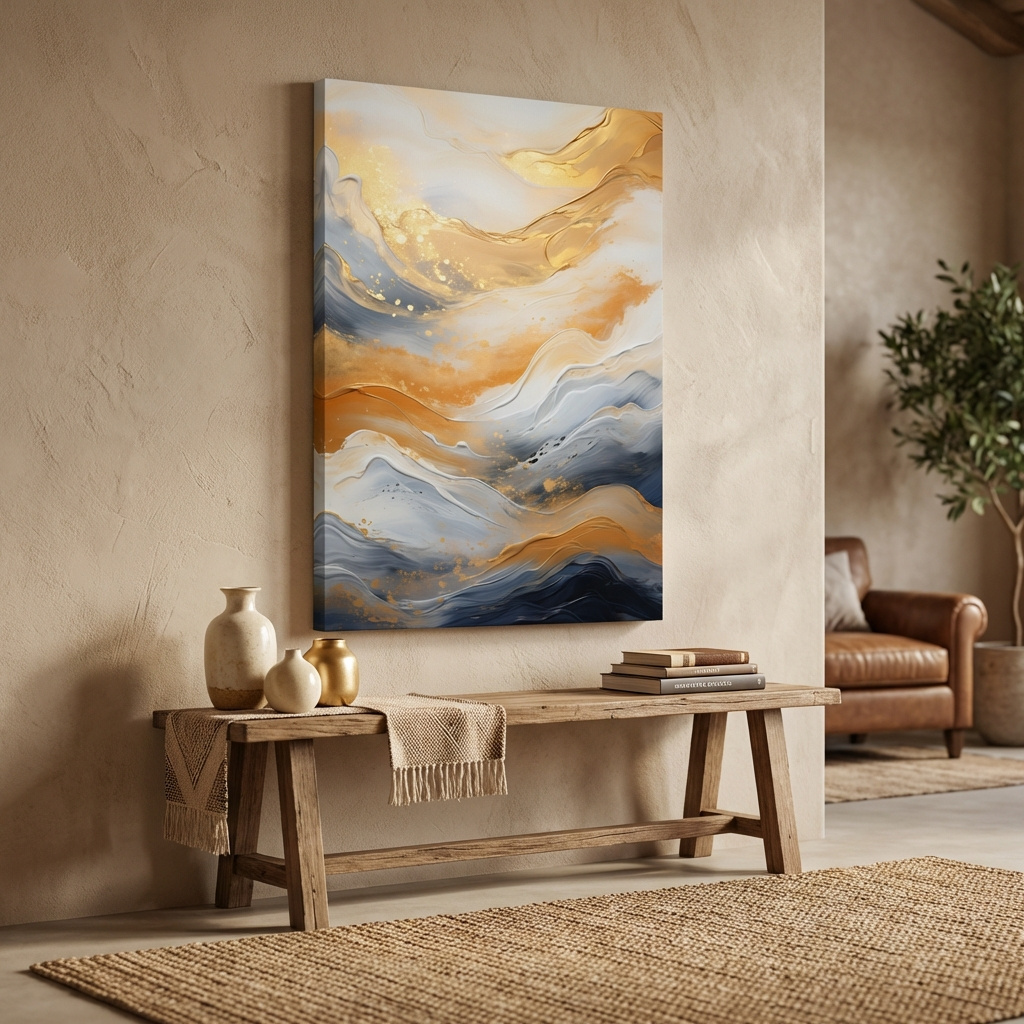 Mockup of Gold White Marble Swirl Abstract - Modern Alcohol Ink Wall Art