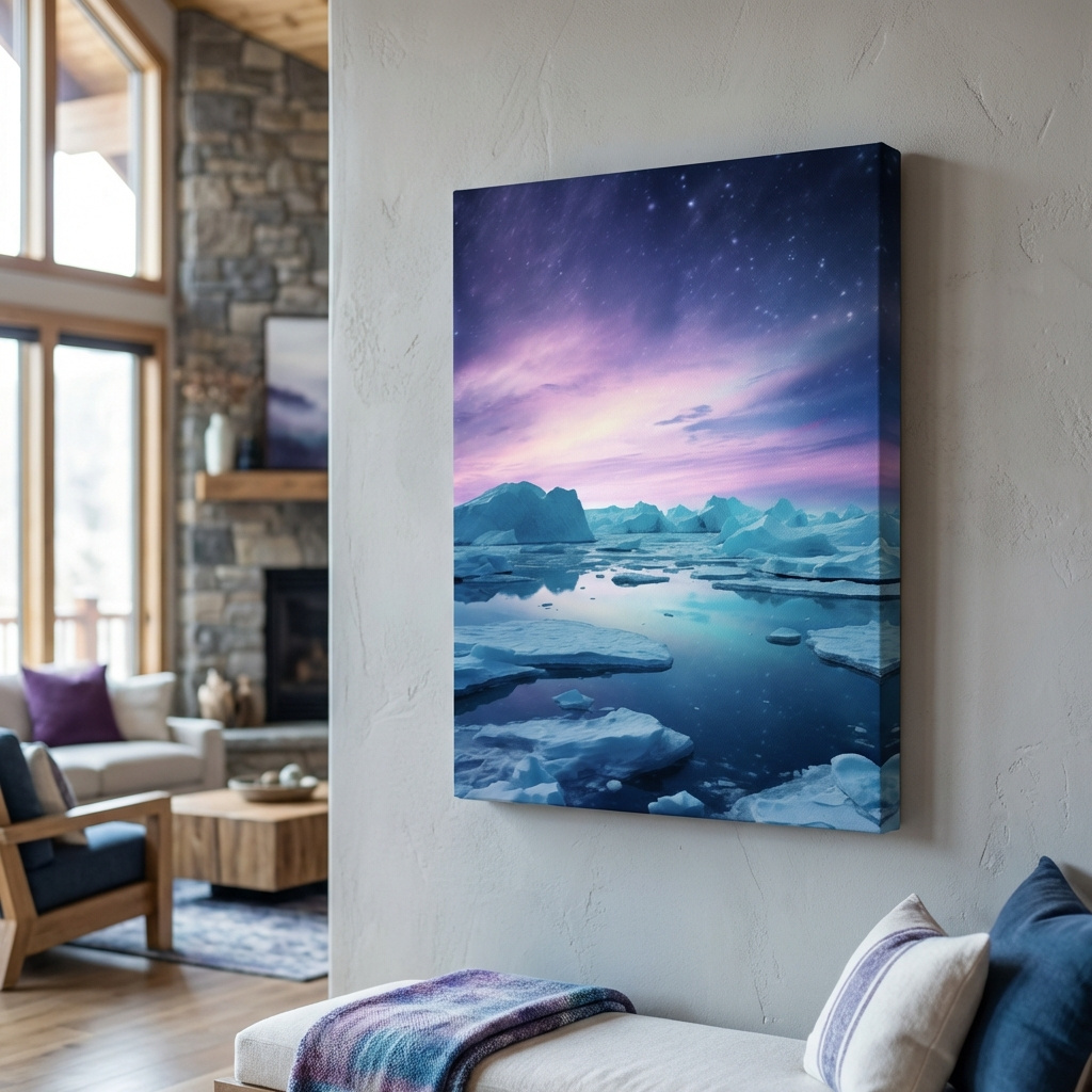 Mockup of Ethereal Arctic Iceberg Aurora Sky - Dreamy Polar Seascape Wall Art