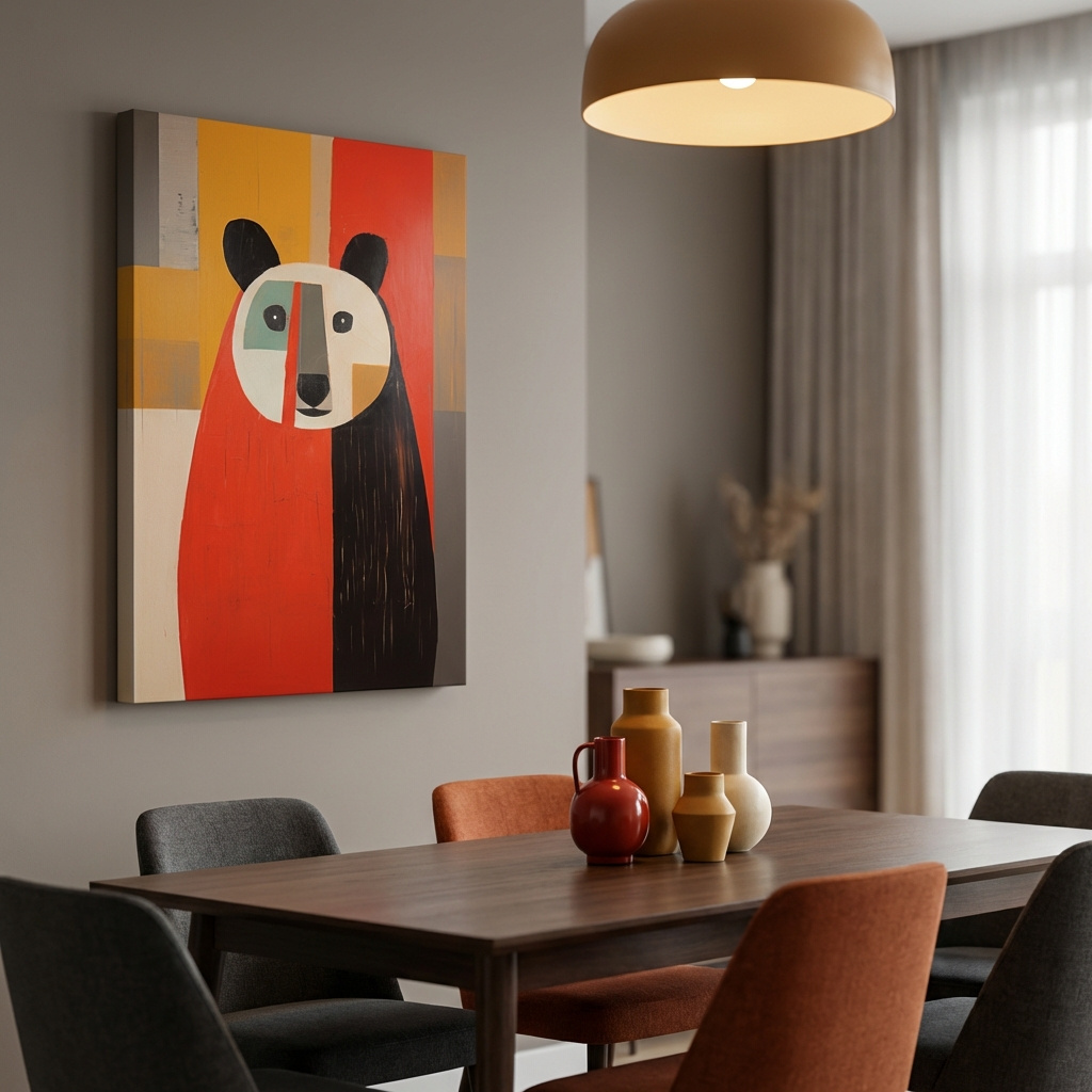 Mockup of Bold Geometric Bear Portrait Painting - Quirky Abstract Animal Wall Art