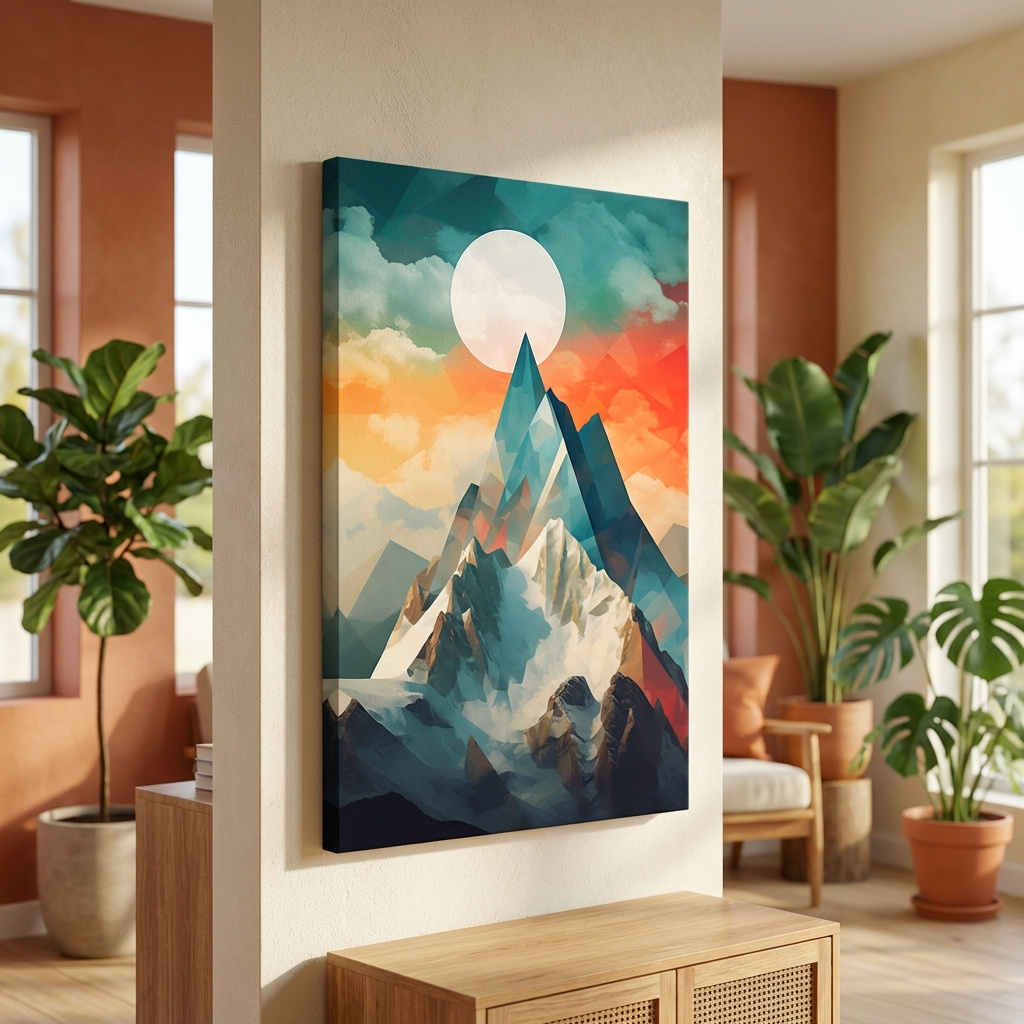 Mockup of Suprematism Alpine Mountain Peak Sunrise - Abstract Landscape Wall Art