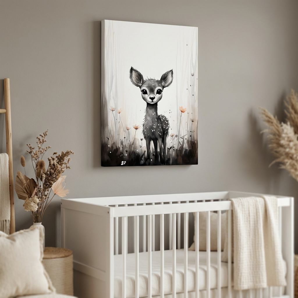 Mockup of Cute Deer Fawn Watercolor Illustration - Whimsical Woodland Nursery Wall Art