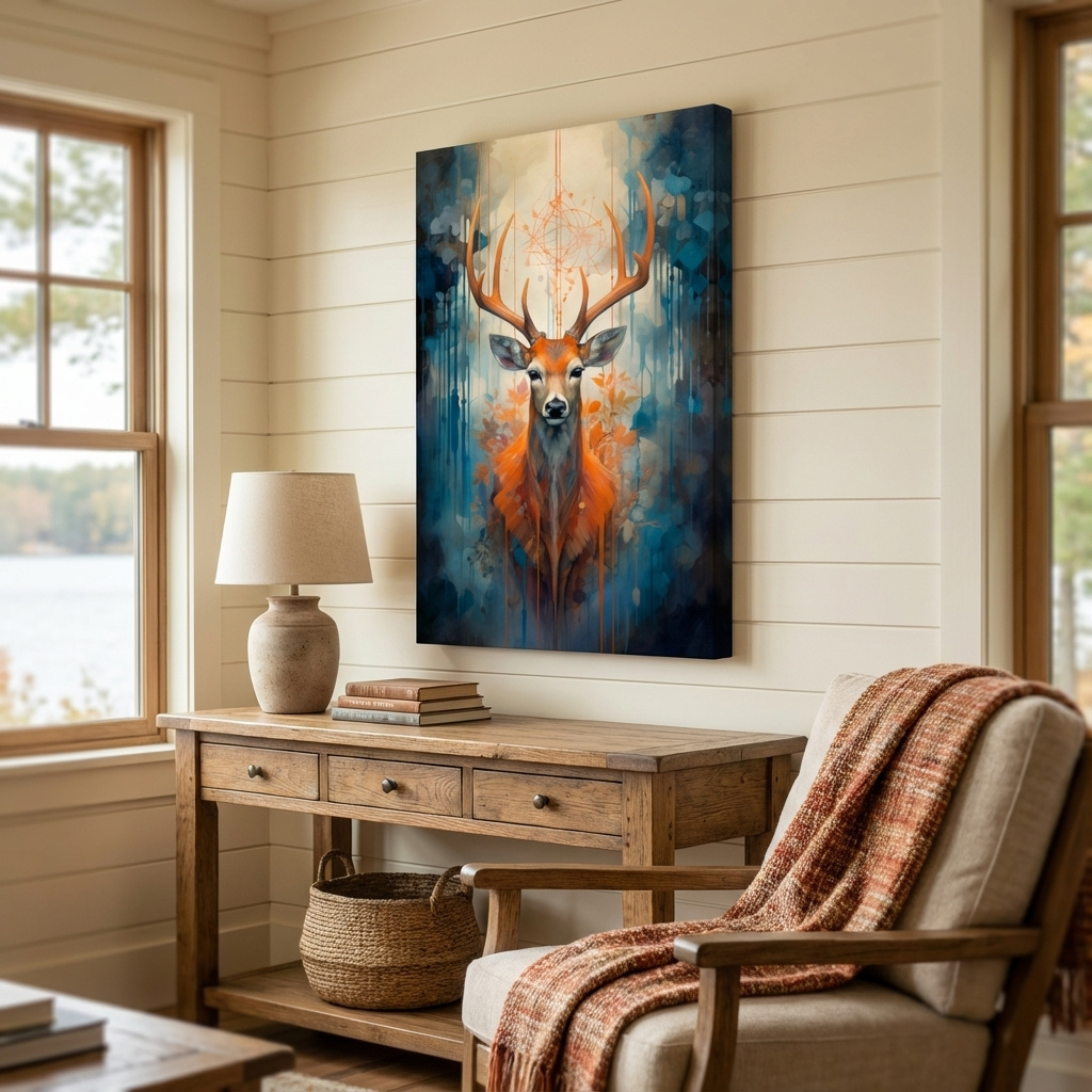 Mockup of Majestic Stag Portrait - Abstract Wildlife Painting Wall Art