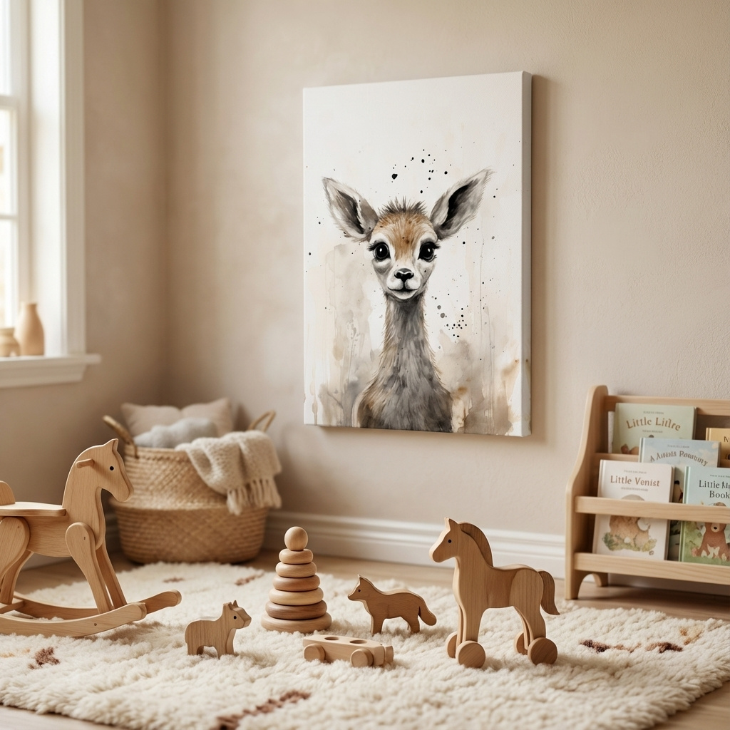 Mockup of Cute Baby Deer Watercolor Portrait - Whimsical Nursery Animal Wall Art