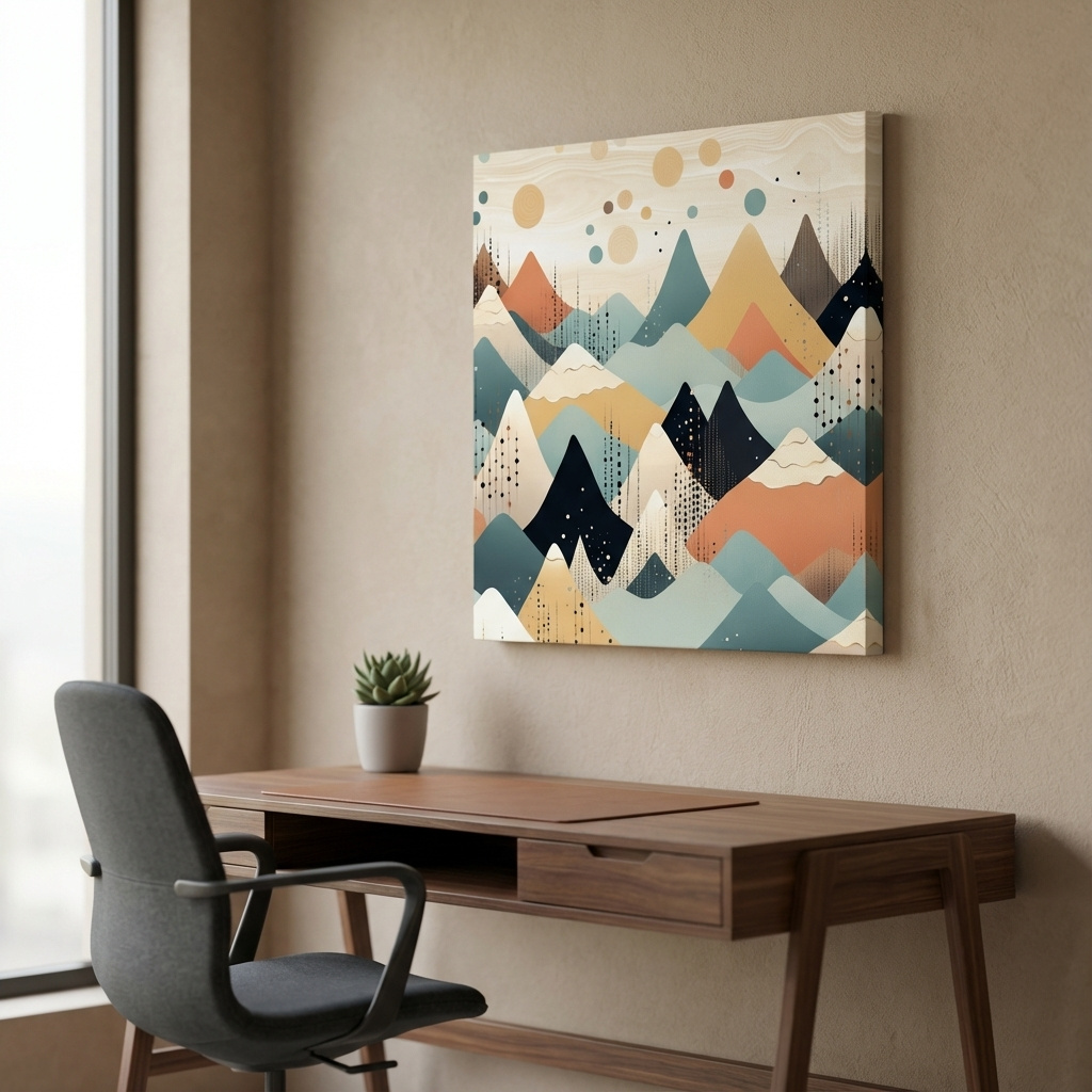 Mockup of Abstract Pastel Geometric Mountain Landscape - Modern Bohemian Wall Art