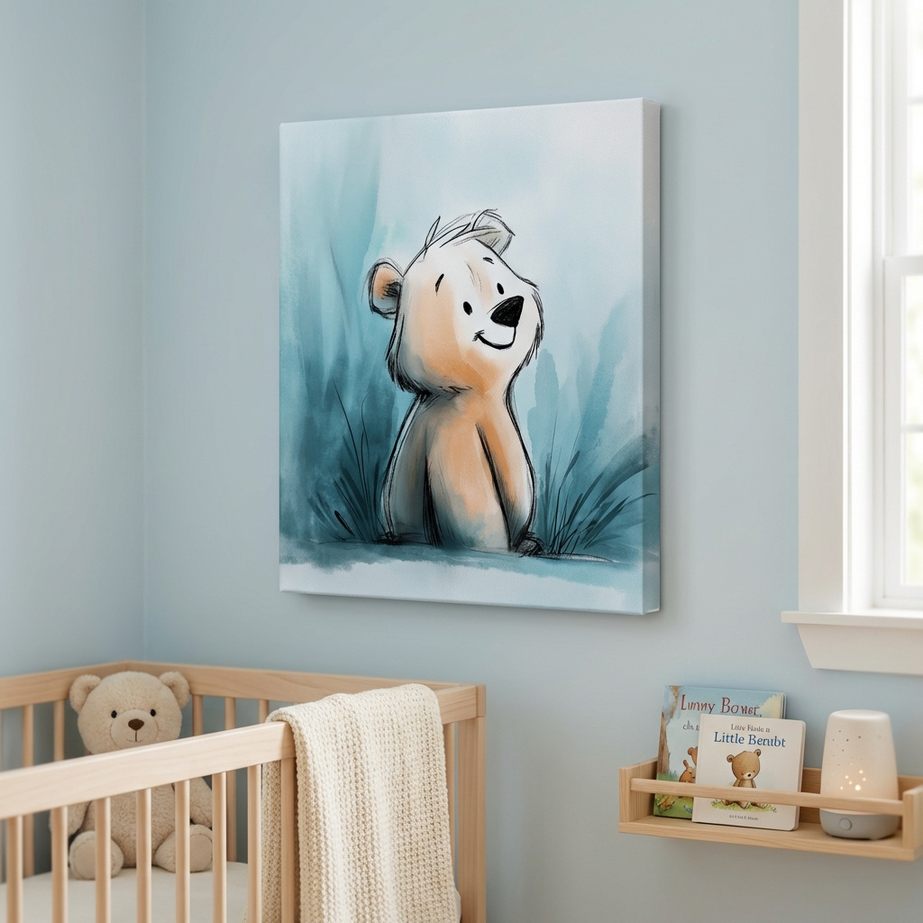 Mockup of Cute Watercolor Bear Cub Illustration - Whimsical Nursery Animal Wall Art