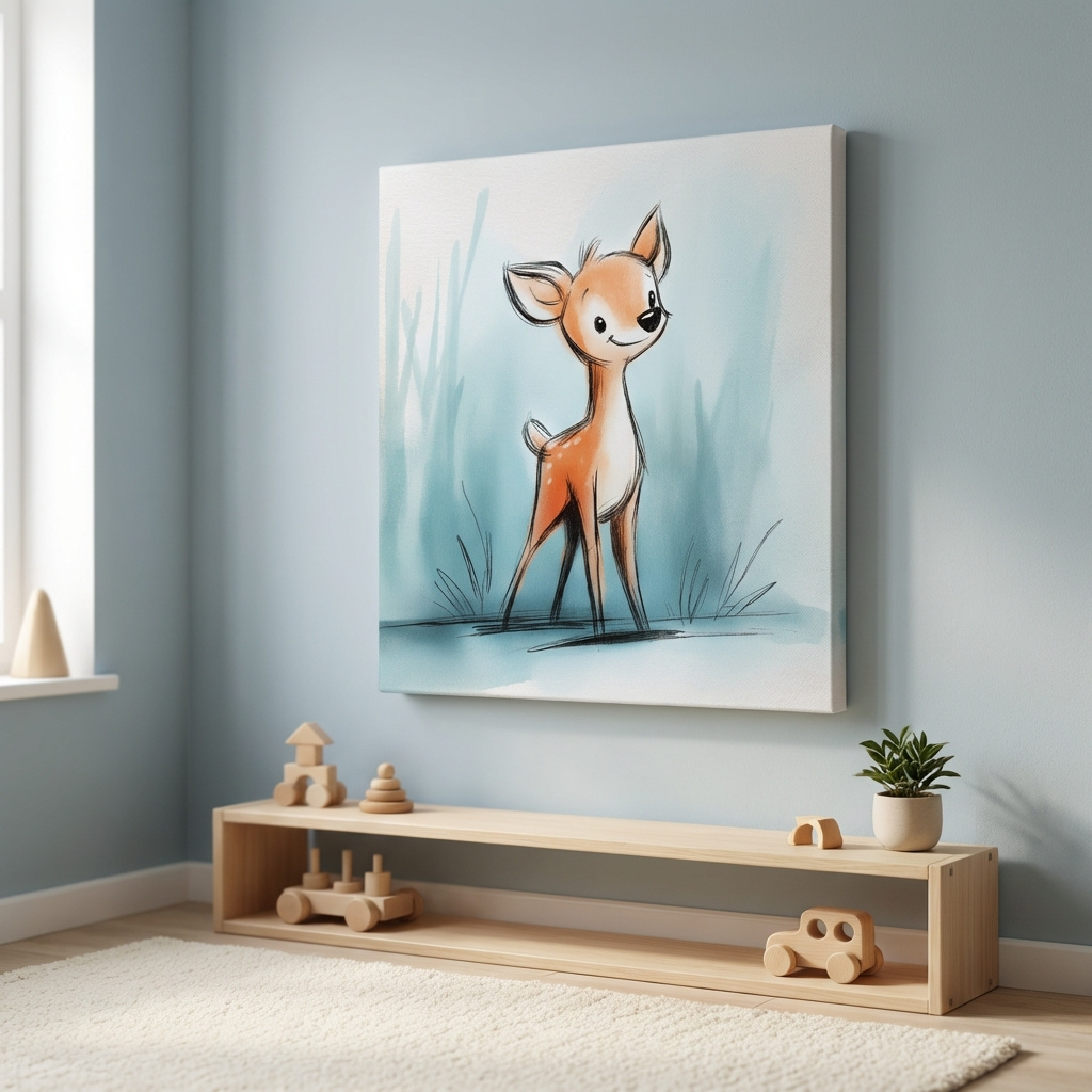 Mockup of Cute Baby Deer Watercolor Illustration - Whimsical Woodland Nursery Wall Art