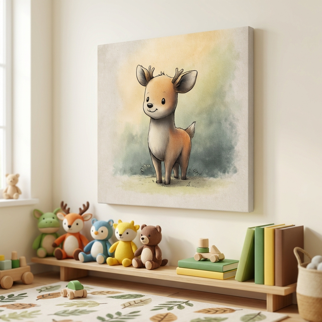 Mockup of Cute Baby Deer Watercolor Illustration - Whimsical Woodland Nursery Wall Art