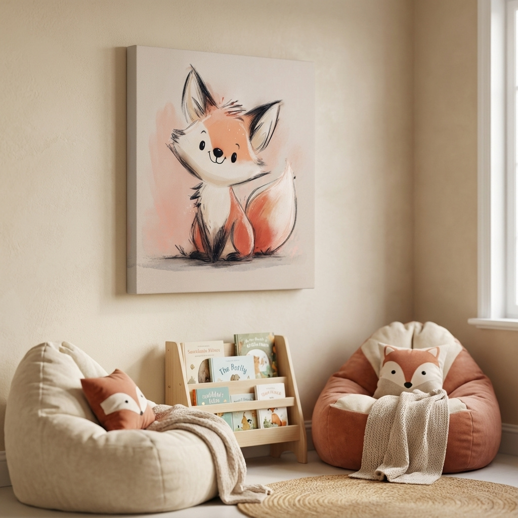 Mockup of Cute Watercolor Baby Fox Illustration - Whimsical Woodland Nursery Wall Art
