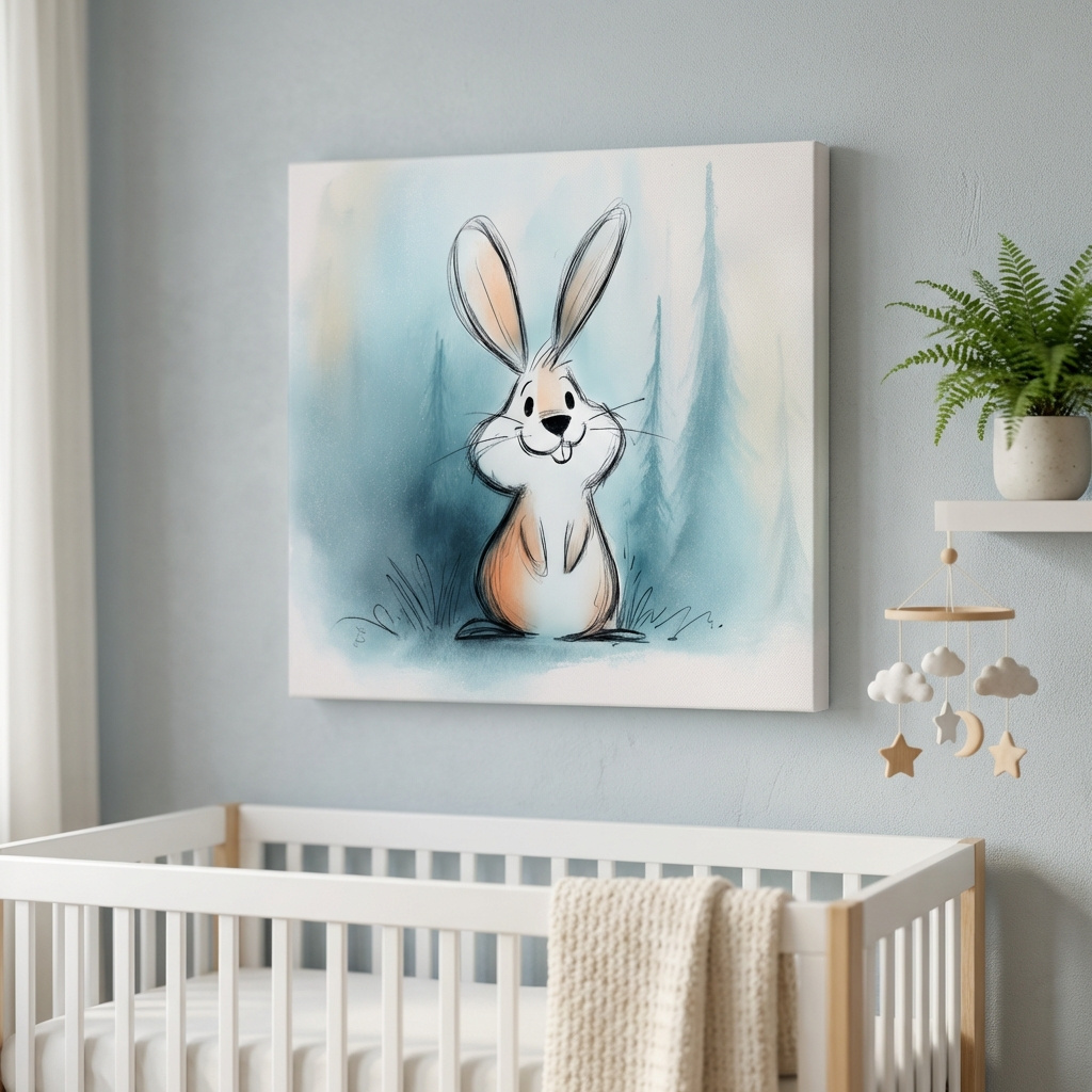 Mockup of Cute Watercolor Bunny Illustration - Whimsical Woodland Nursery Wall Art
