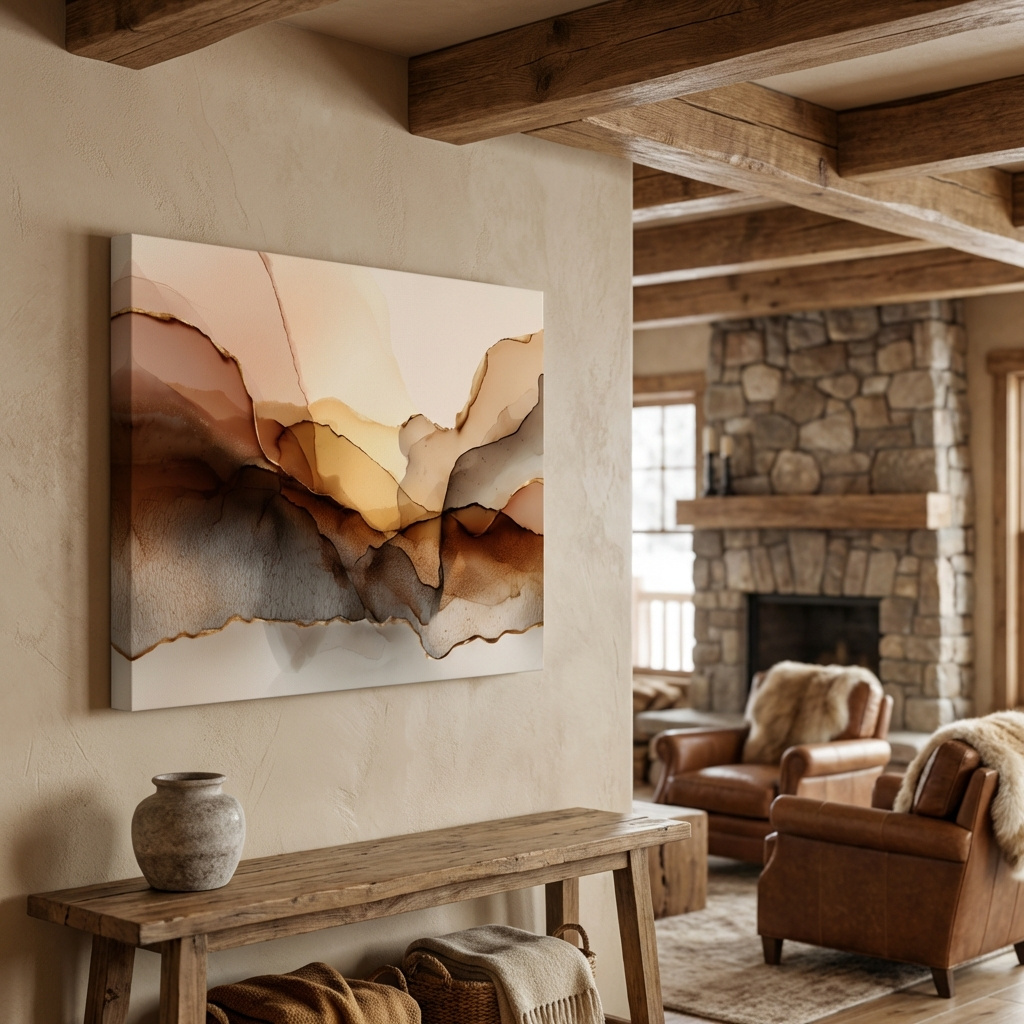 Mockup of Abstract Alcohol Ink Landscape Painting - Modern Minimalist Wall Art