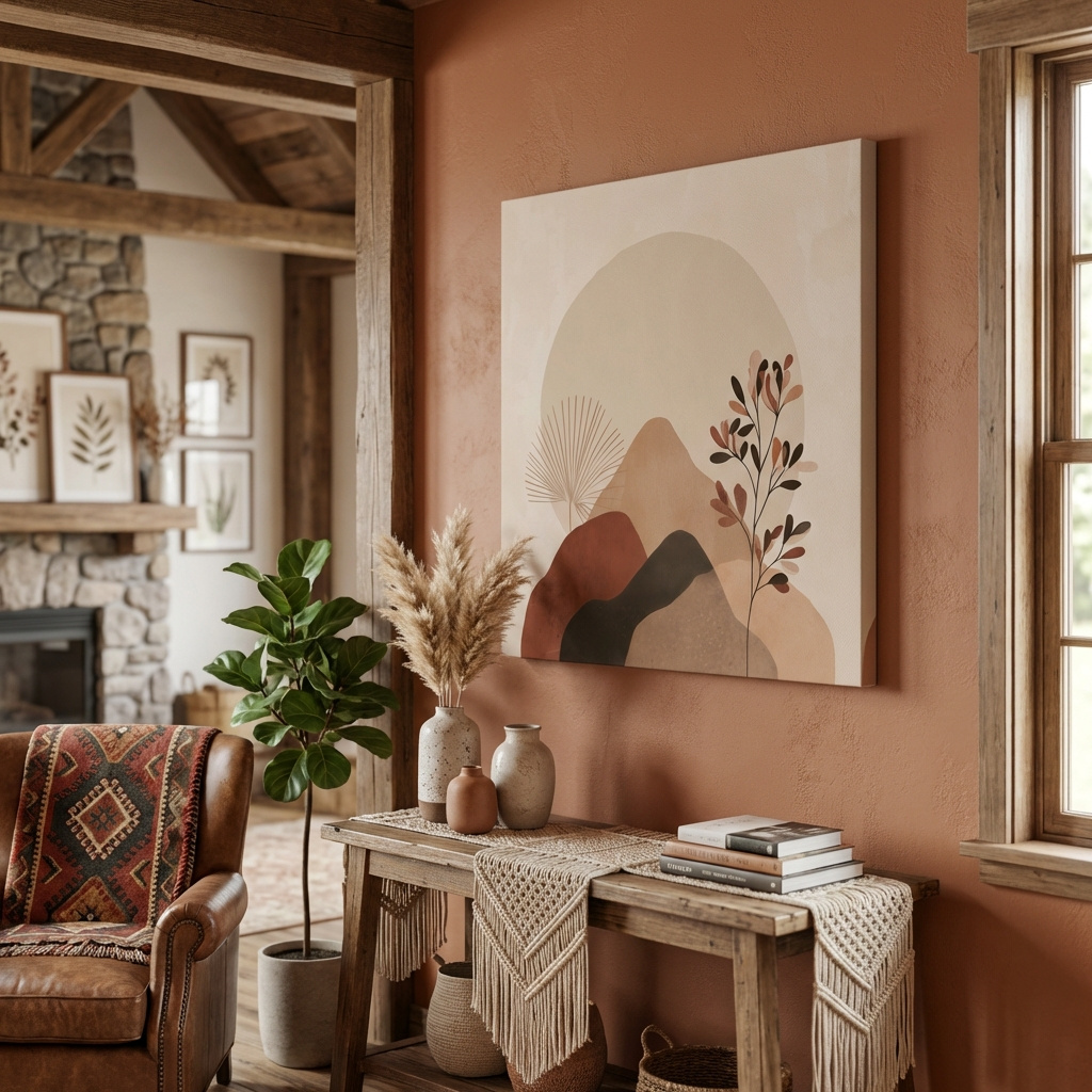 Mockup of Boho Abstract Mountain Silhouette - Neutral Terracotta Botanical Wall Art