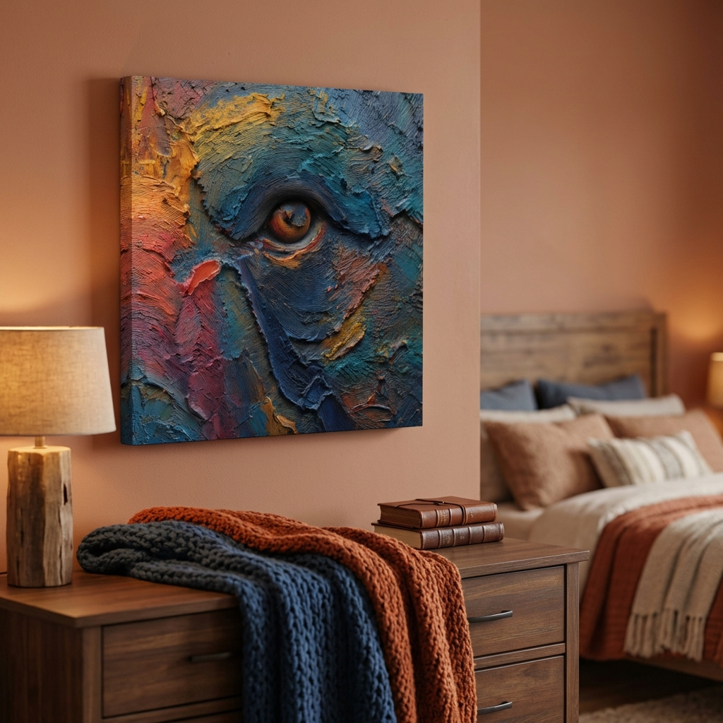 Mockup of Textured Abstract Bear Eye Impasto Painting - Bold Colorful Wildlife Wall Art