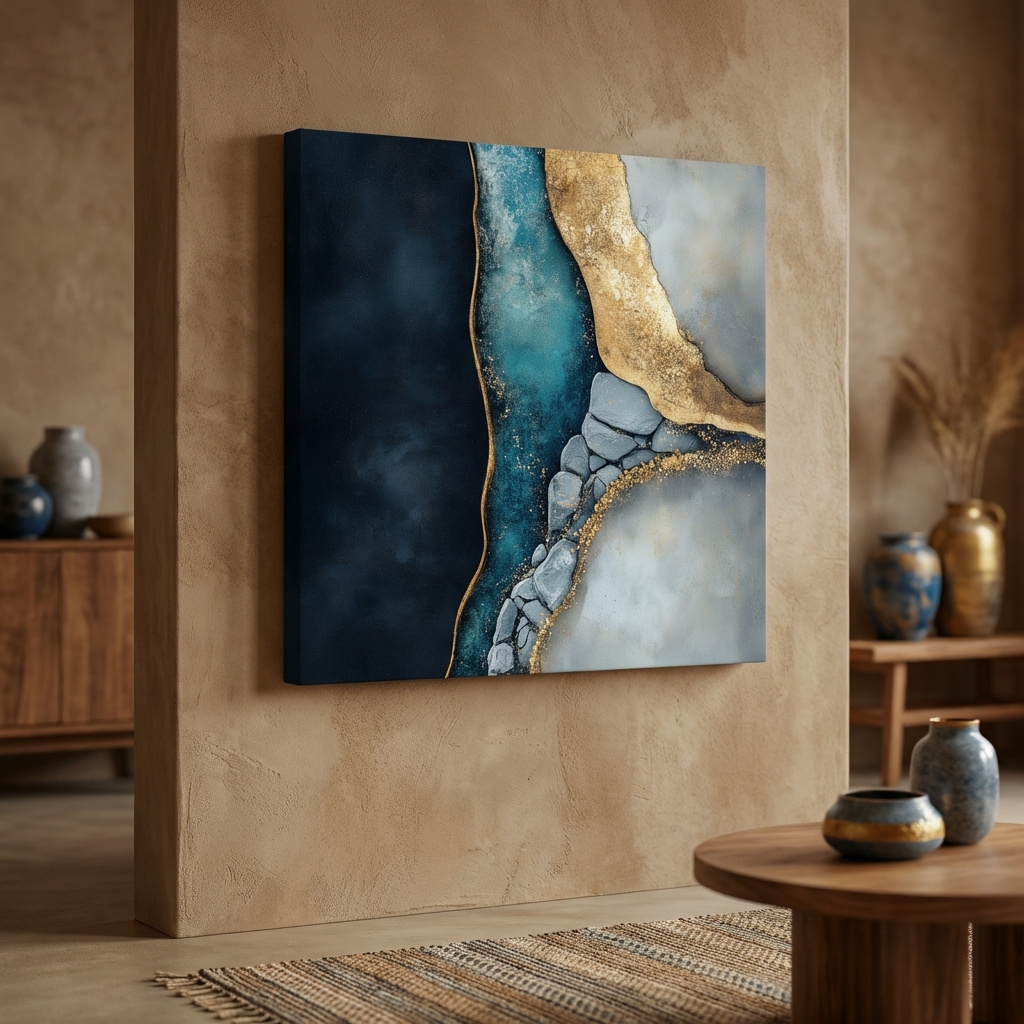 Mockup of Luxe Gold Abstract Geode River - Modern Resin Style Wall Art