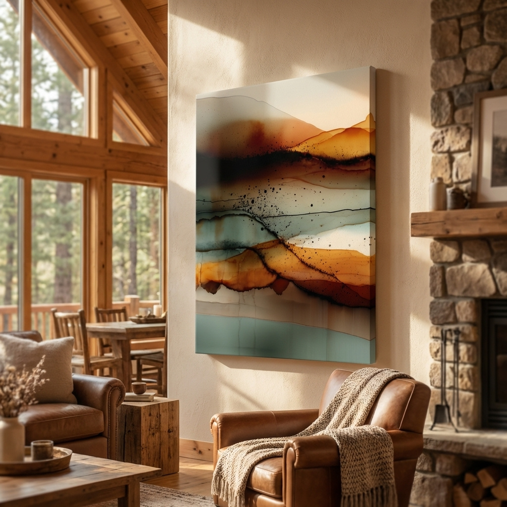 Mockup of Earth Tone Ink Wash Landscape - Abstract Modern Wall Art
