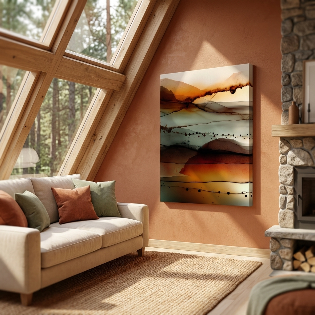 Mockup of Moody Abstract Mountain Horizon Watercolor - Modern Landscape Wall Art