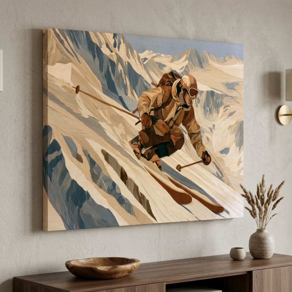 Mockup of Dynamic Backcountry Skier Alpine Descent - Adventure Winter Sports Wall Art