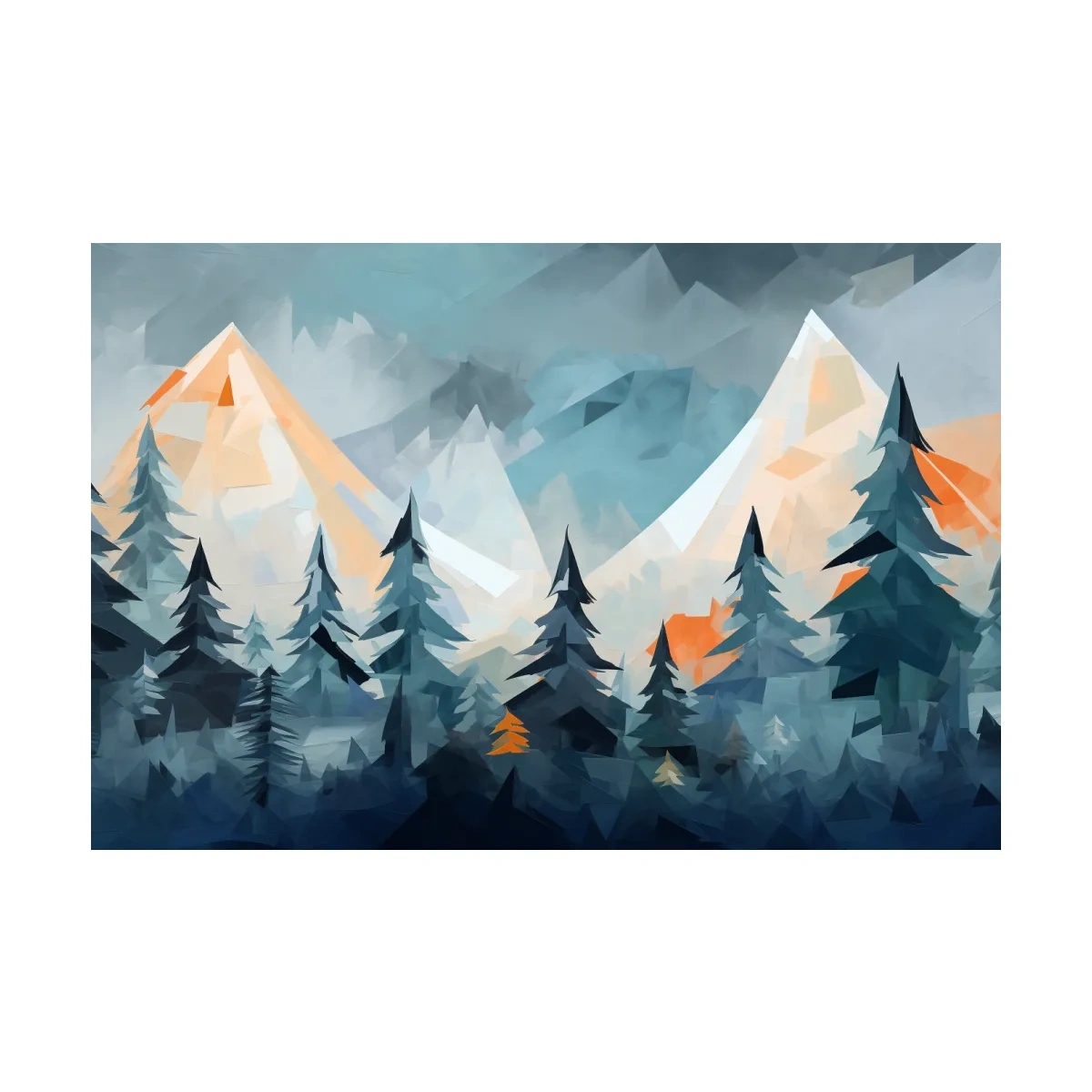 Geometric Alpine Peaks And Pine Forest - Abstract Mountain Landscape Wall Art