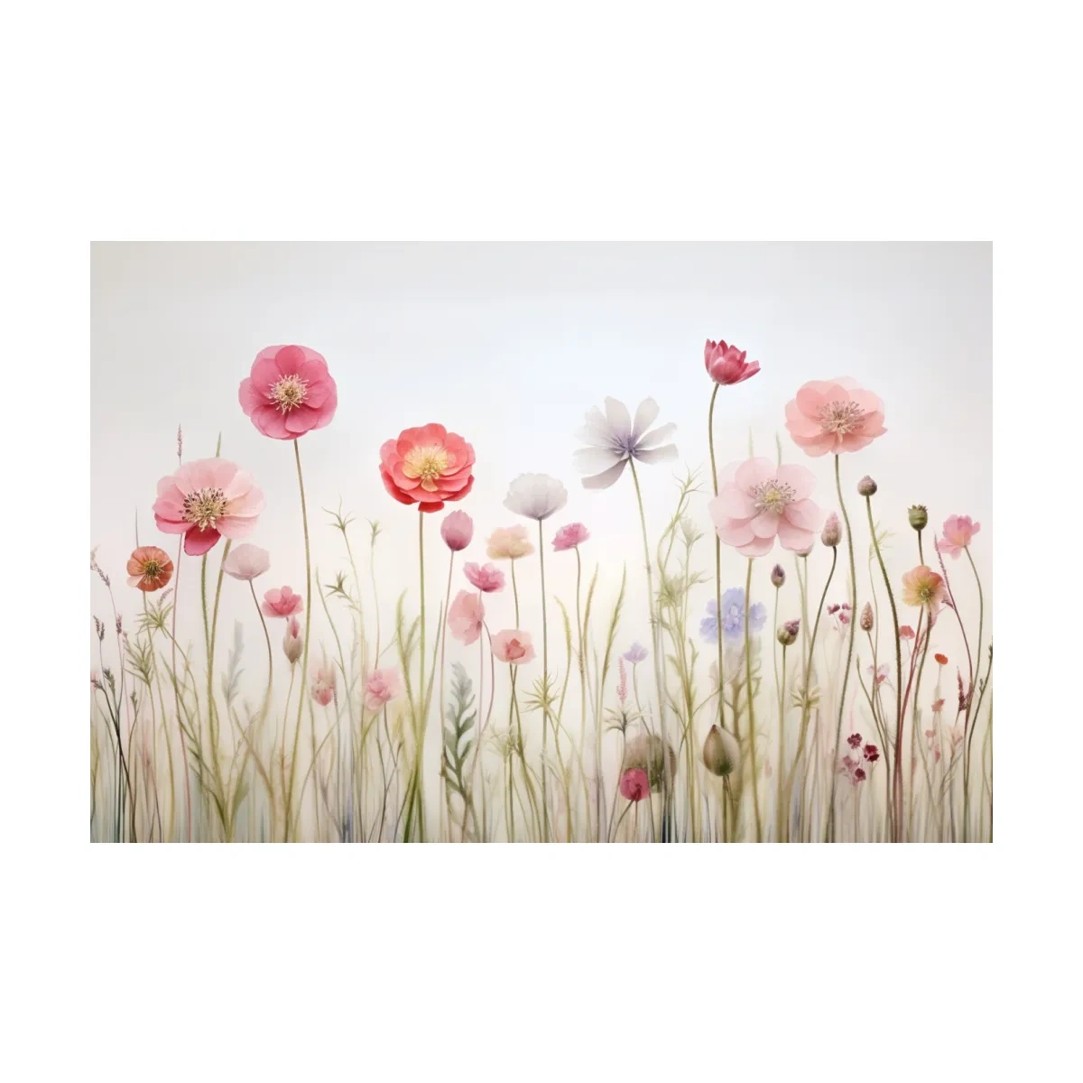 Soft Pastel Wildflower Meadow Watercolor - Minimalist Floral Botanical Wall Art