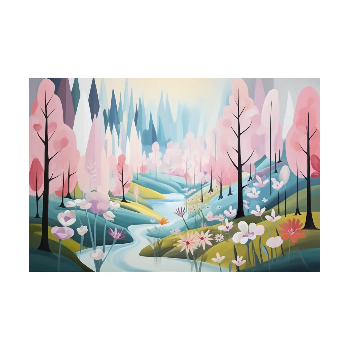 Dreamy Pastel Pink Blossom Forest - Whimsical Floral Landscape Wall Art