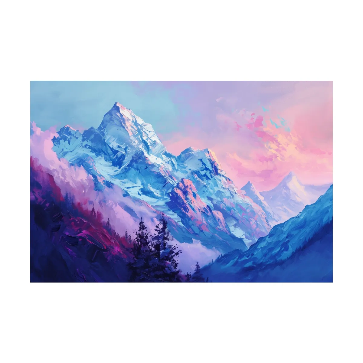 Vibrant Impressionism Alpine Mountain Painting - Colorful Snowy Peaks Wall Art