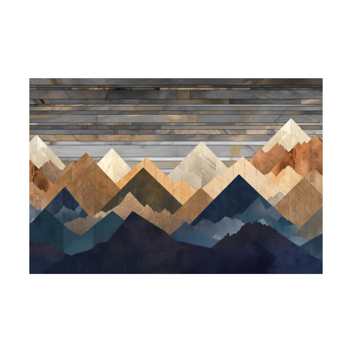 Geometric Layered Mountain Peaks - Rustic Wood Texture Abstract Wall Art