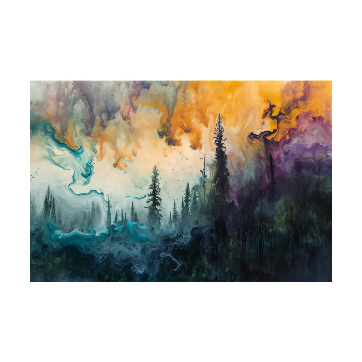 Vibrant Abstract Forest Smoke Swirls - Fluid Acrylic Style Wall Art