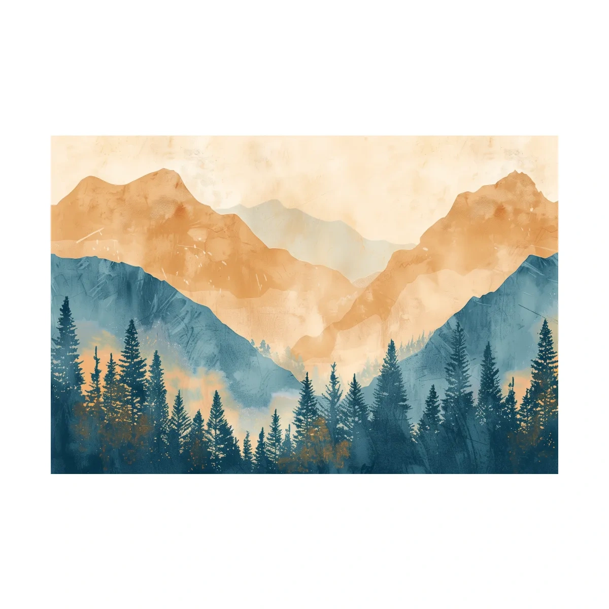 Misty Mountain Range Watercolor - Pine Forest Landscape Artwork
