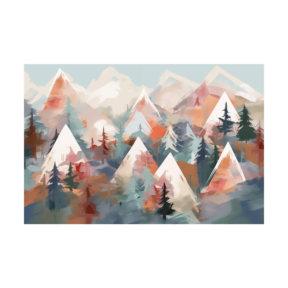 Abstract Alpine Peaks And Pine Forest - Pastel Watercolor Mountain Landscape Wall Art