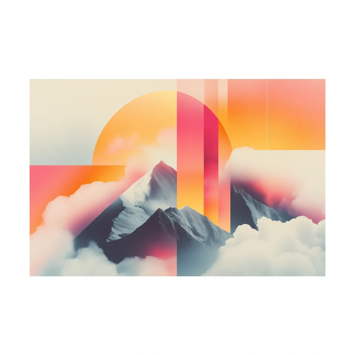 Surreal Retro Mountain Sunrise Wall Art - Abstract Artwork