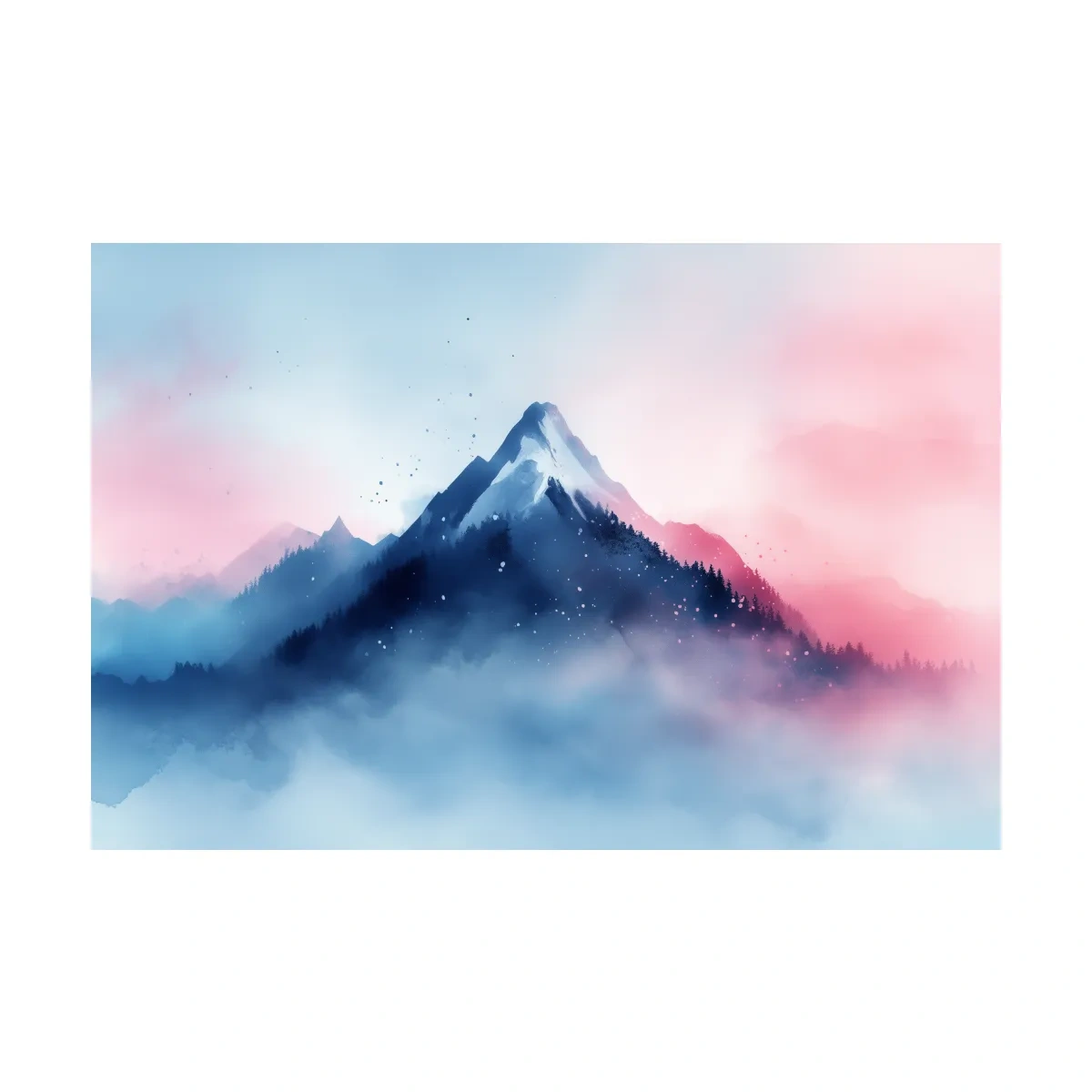 Misty Pastel Watercolor Mountain Peak - Dreamy Alpine Landscape Wall Art