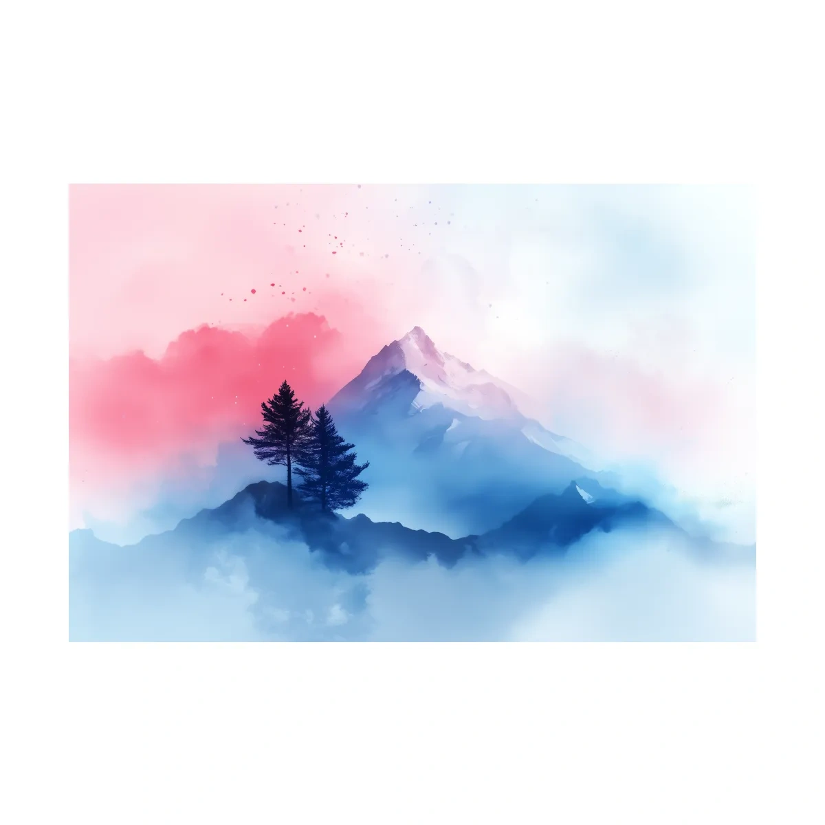 Pastel Watercolor Glacier Peak In The Clouds - Dreamy Alpine Wall Art