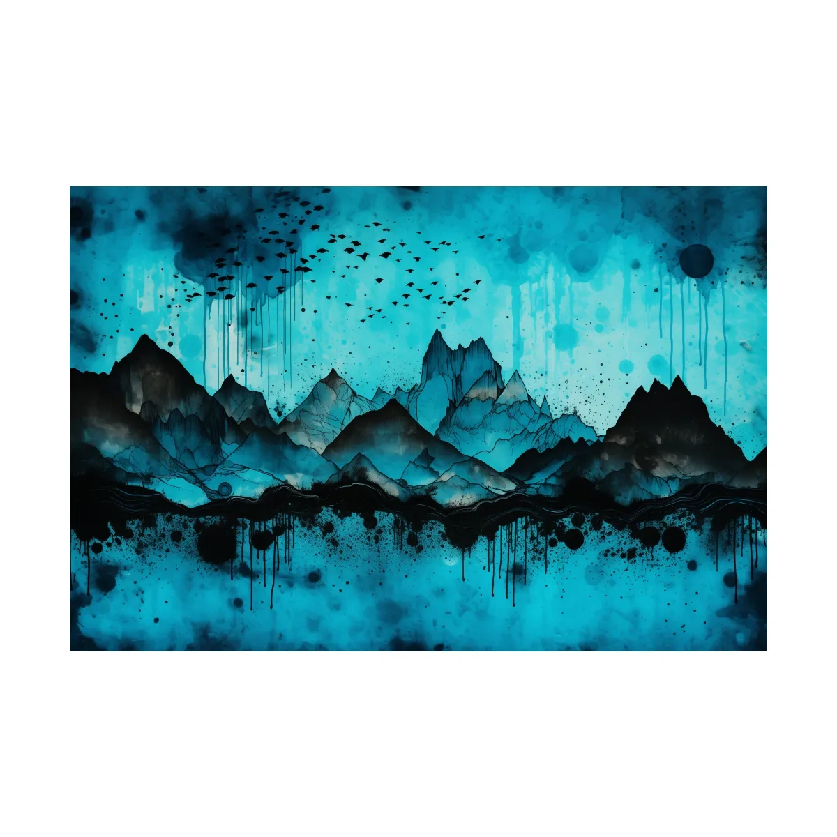 Ink Wash Mountain Range Artwork - Moody Abstract Watercolor Wall Art