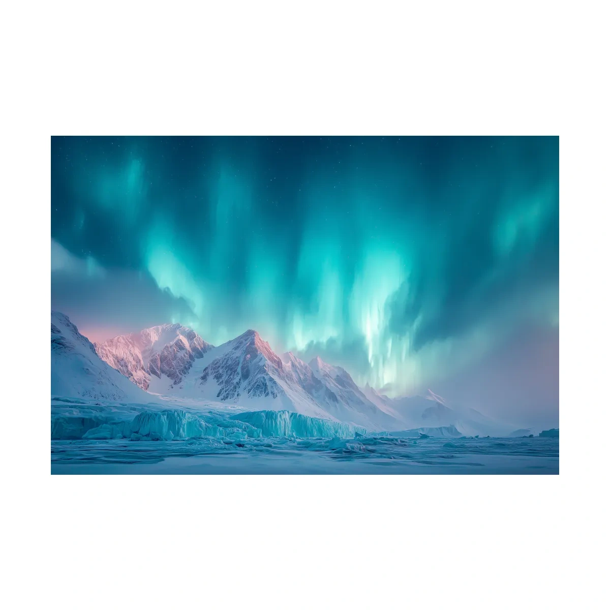 Aurora Borealis Over Icy Arctic Mountains - Northern Lights Wall Art