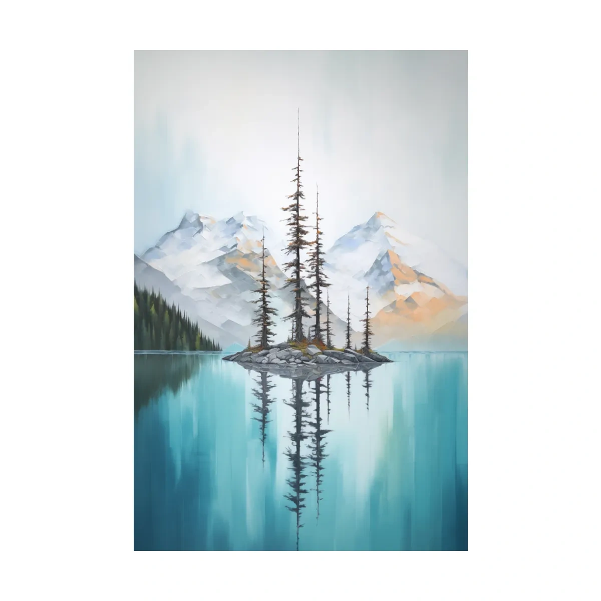 Turquoise Alpine Lake Island Pines - Serene Mountain Landscape Wall Art