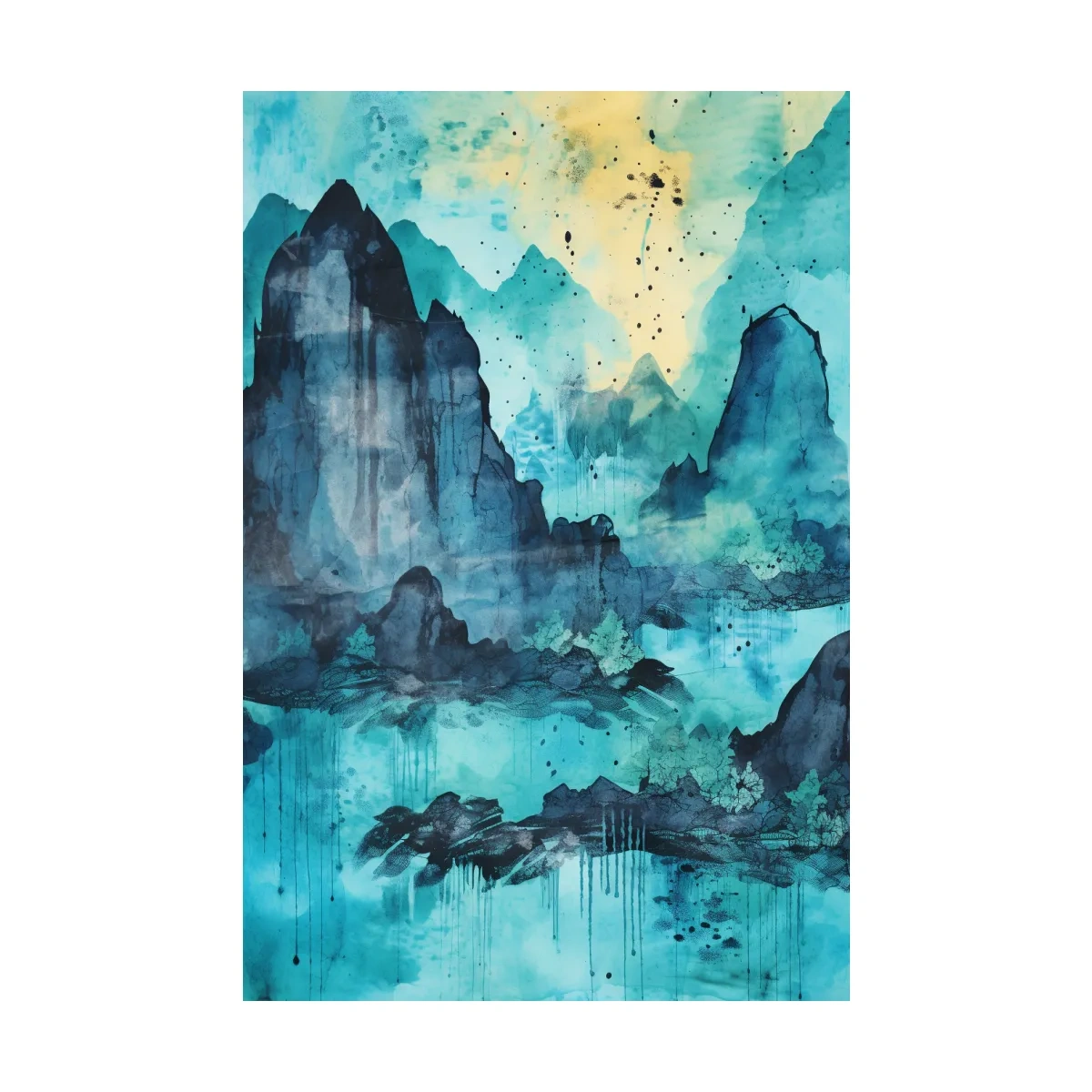 Abstract Mountain Lake Watercolor - Landscape Wall Art