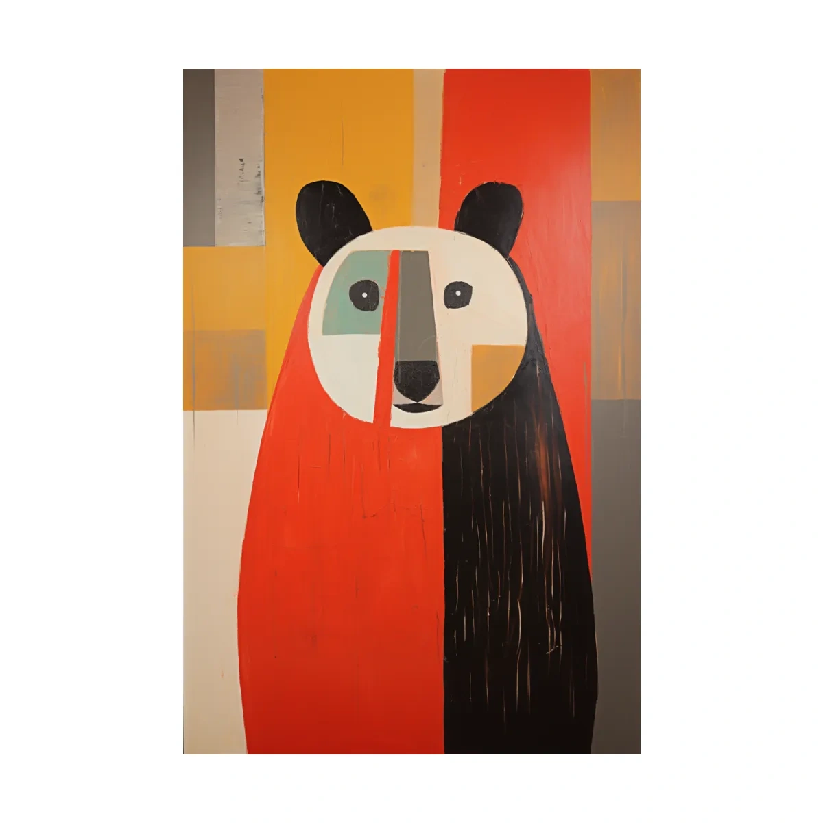 Bold Geometric Bear Portrait Painting - Quirky Abstract Animal Wall Art