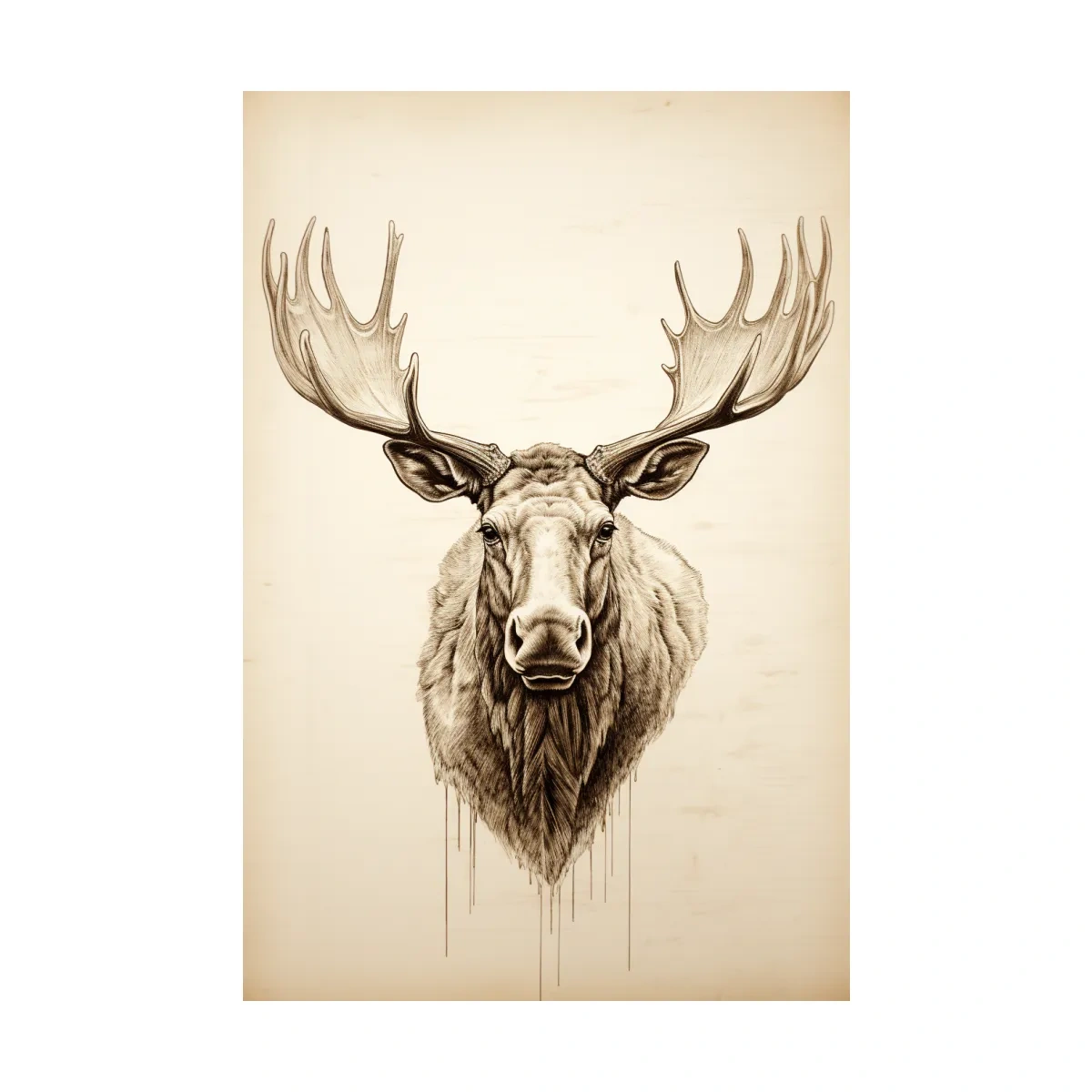 Rustic Moose Head Sketch Illustration - Vintage Sepia Wildlife Wall Art
