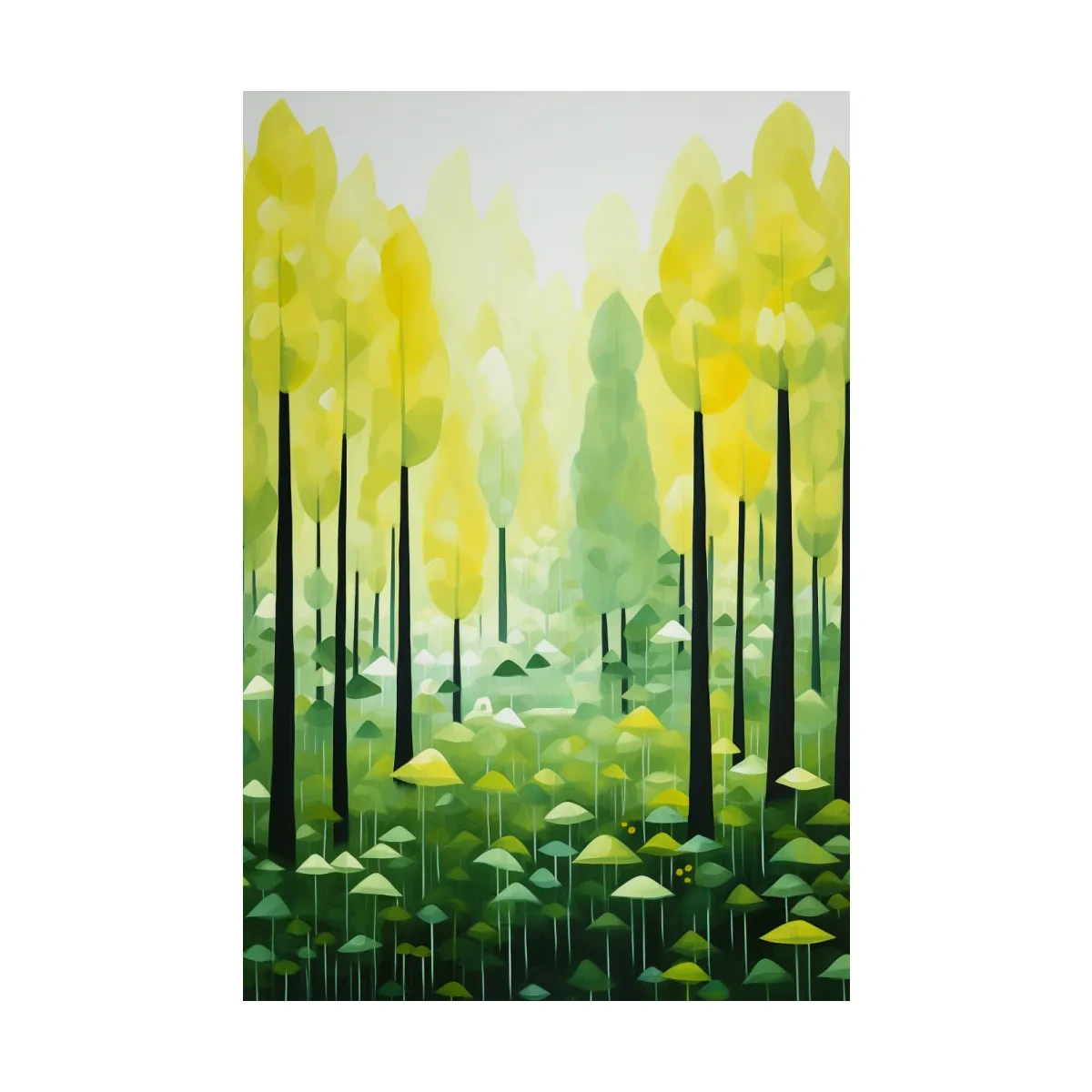 Sunlit Abstract Forest Canopy Painting - Storybook Woodland Wall Art