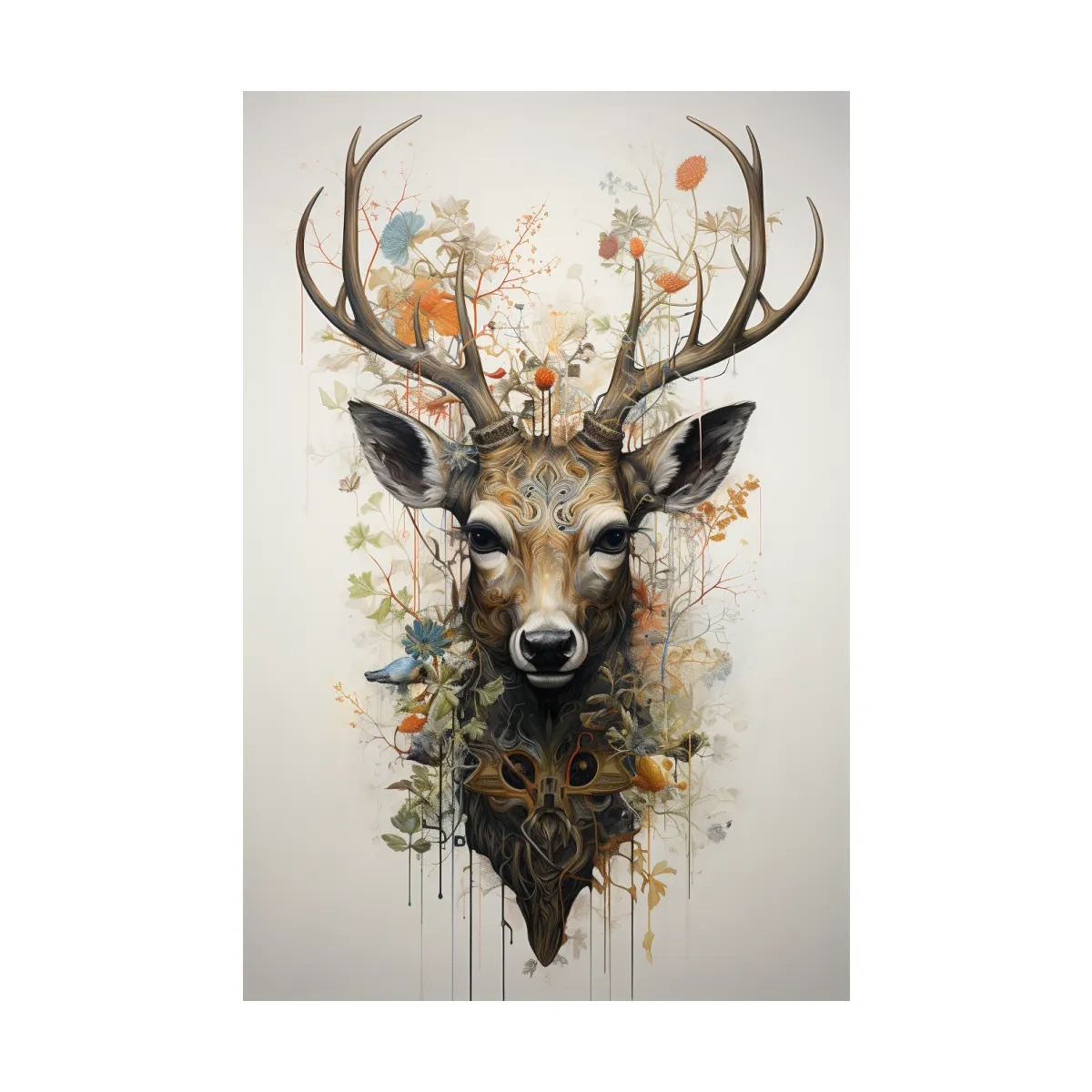 Ornate Floral Deer Head Illustration - Elegant Woodland Wildlife Wall Art