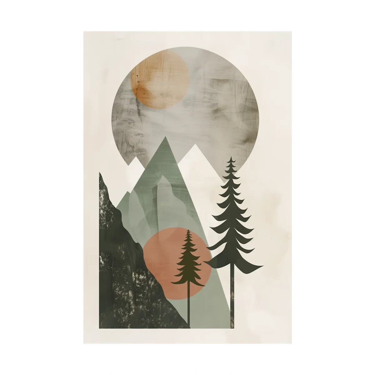Minimalist Scandinavian Mountain Pines Landscape - Modern Boho Wall Art