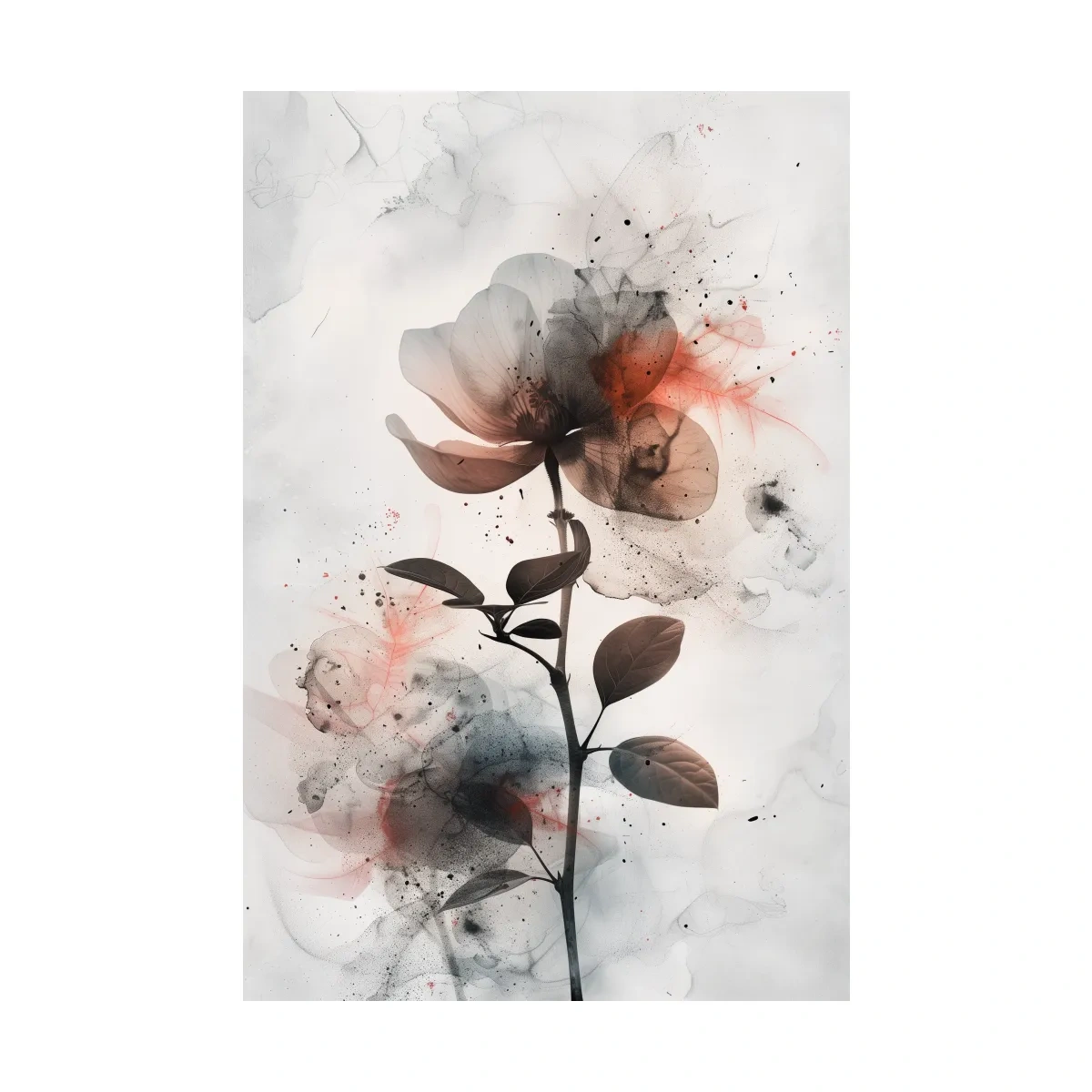 Moody Ink Wash Floral Blossom - Minimalist Floral Watercolor Wall Art