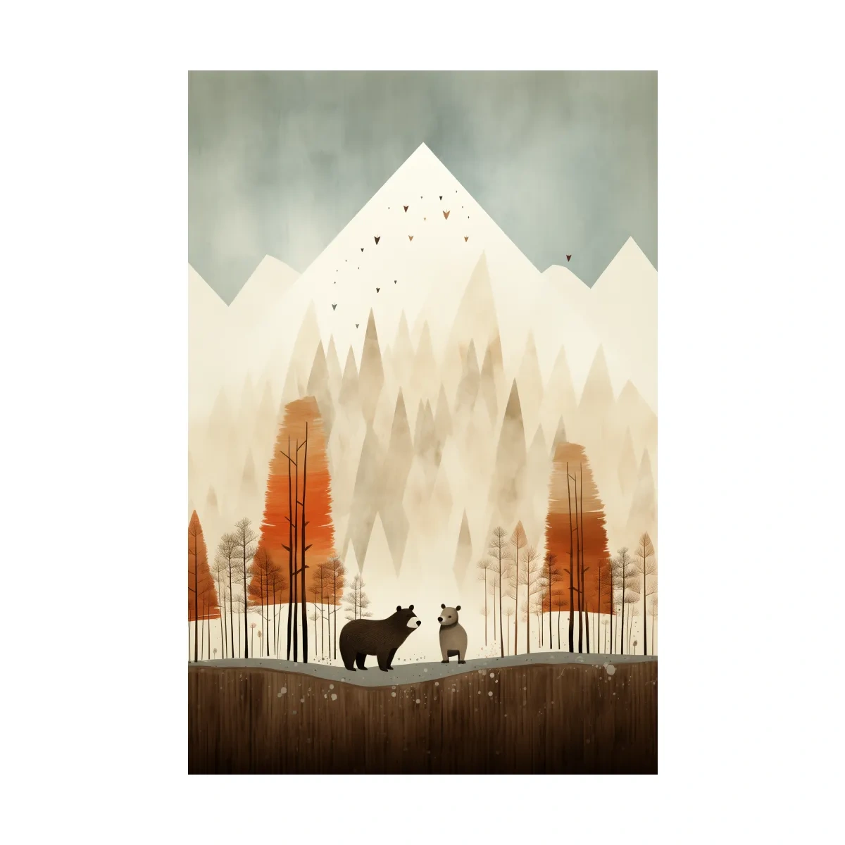 Whimsical Bear Family Autumn Forest Illustration - Nursery Woodland Wall Art