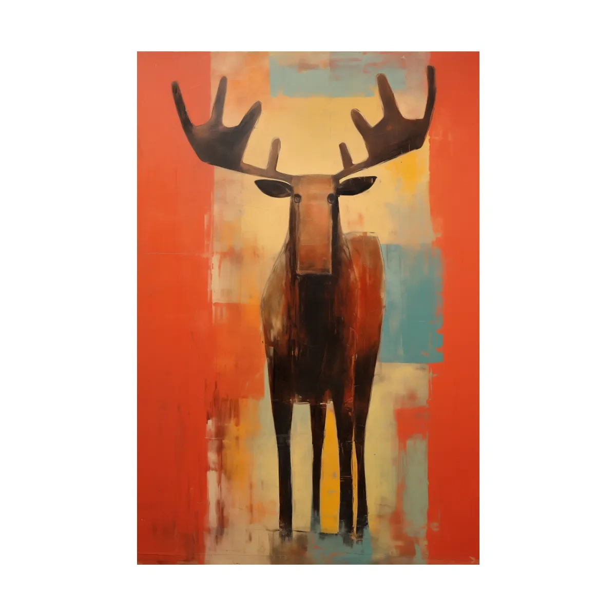 Expressionist Abstract Moose Portrait Painting - Vibrant Rustic Wildlife Wall Art