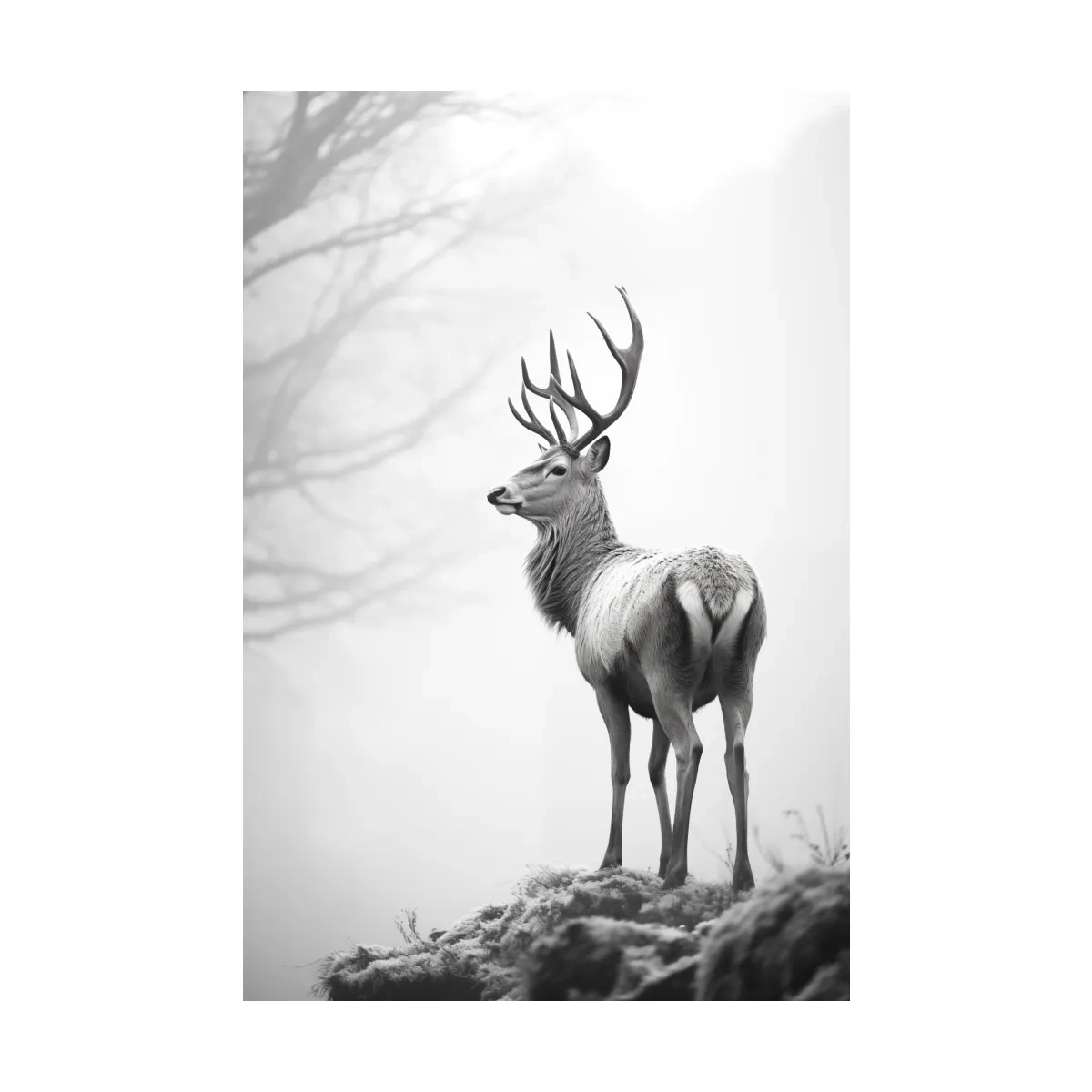 Black And White Stag Portrait - Minimalist Wildlife Photography Wall Art